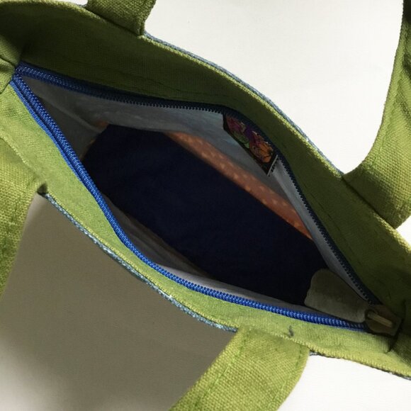 Laurel Burch Cat Blue Green & Yellow Small Mini Handbag Tote Bag & Charm - Picture 7 of 8